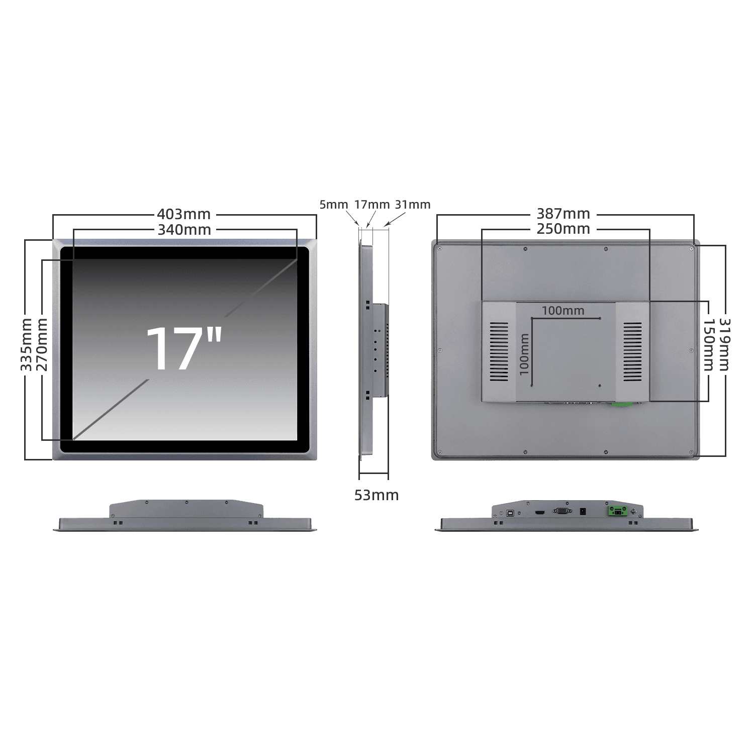 resistive wall-mounted industrial monitor